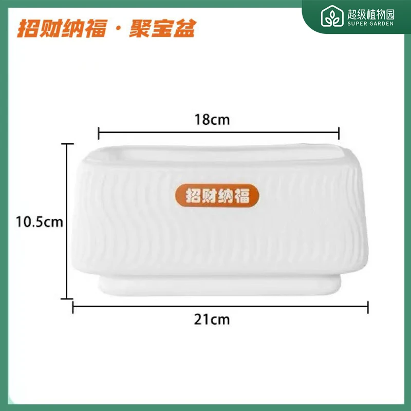 时尚百搭白色招财纳福办公桌面S条纹创意塑制树脂花盆