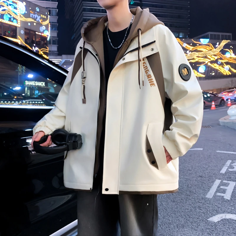 青少年外套春秋季潮牌新款学院风宽松假两件外套男款学生夹克男装