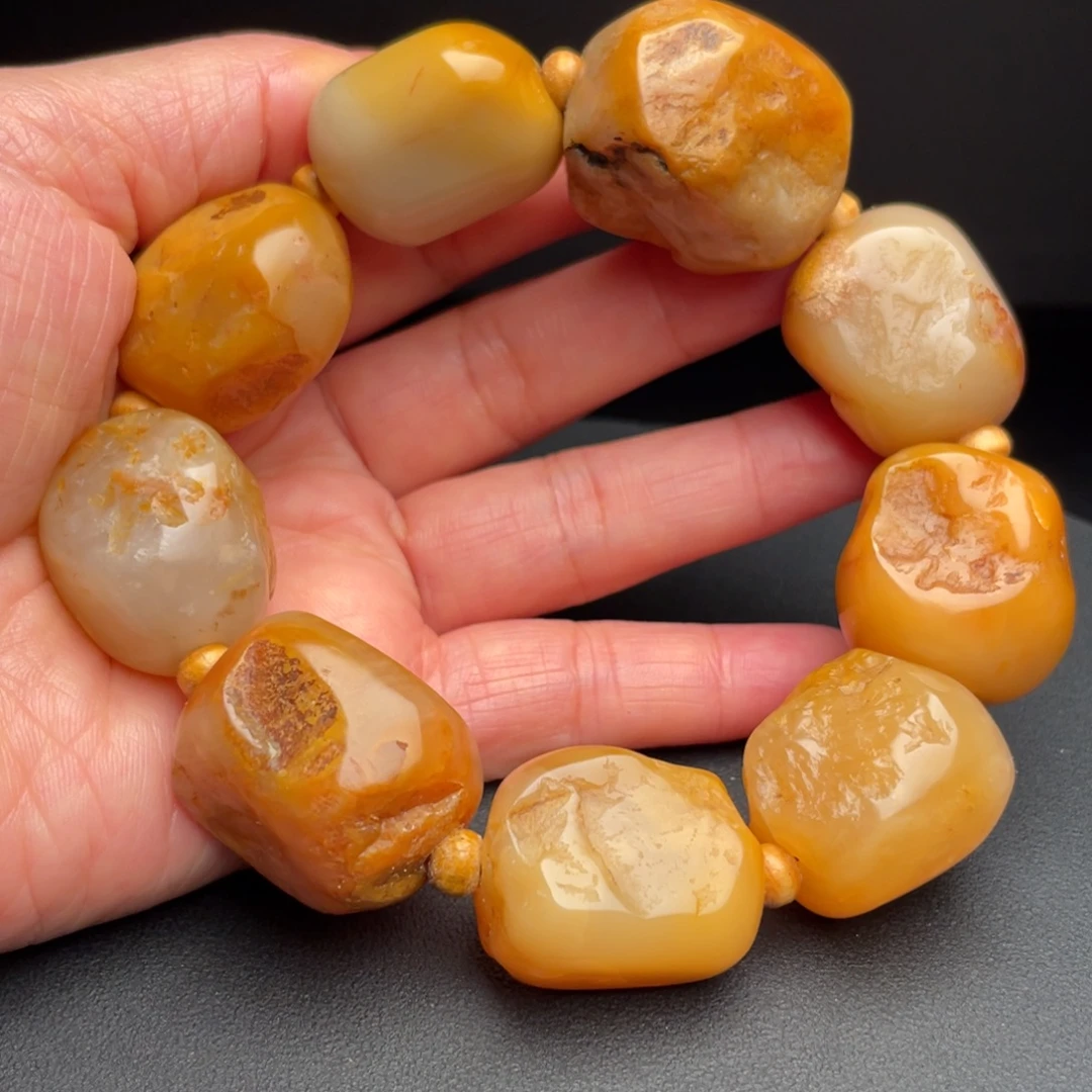 正***生田黄石田黄石手把件手串