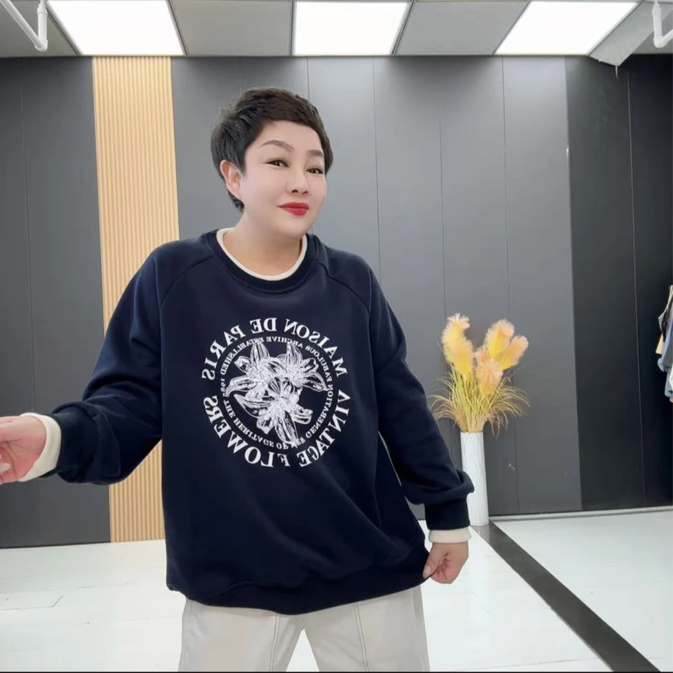 印花宽松型秋季圆领字母长袖卫衣百搭冬季秋冬女装时尚休闲-8030