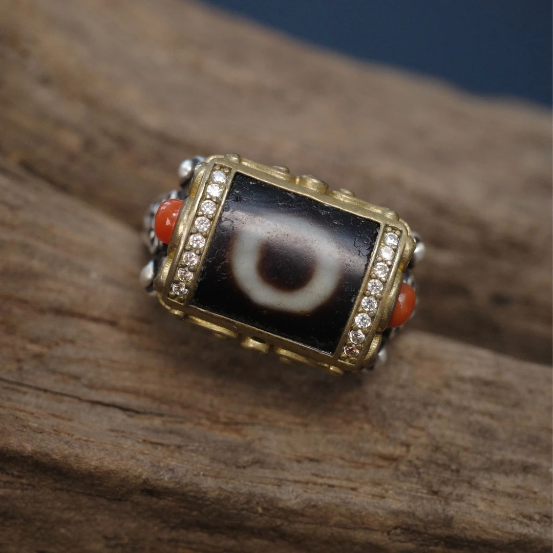 蔓臧云山|纯手工珠 精工银镶嵌手工珠1眼戒指