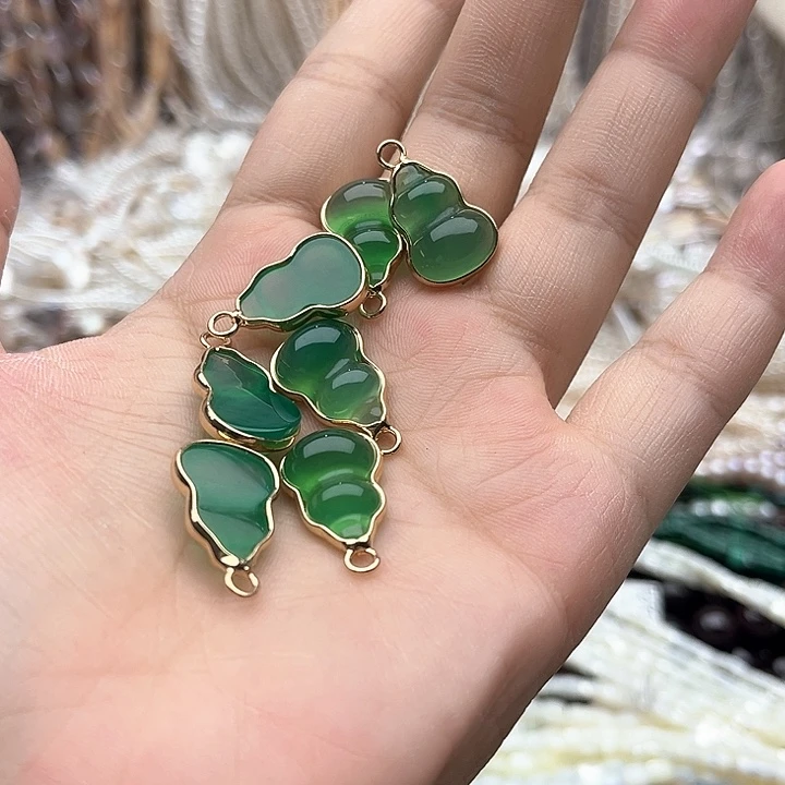 未镶嵌玛瑙/玉髓珠宝半成品2个13/17mm左右绿玛瑙吊坠