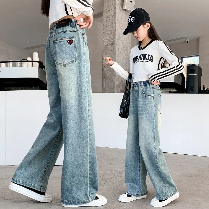 女童牛仔裤2025新款春秋儿童春季休闲直筒裤中大童韩版宽松阔腿裤