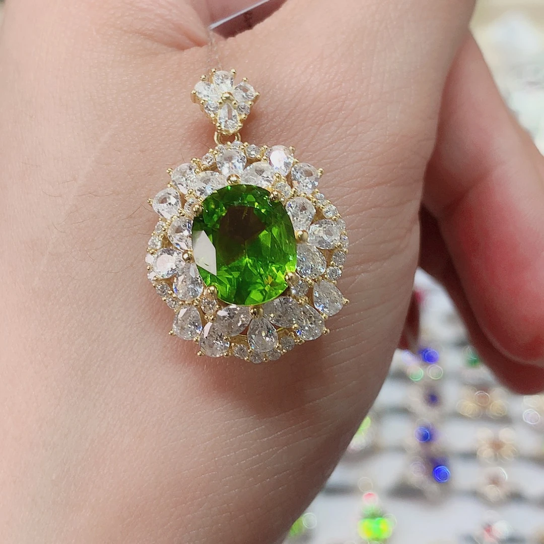 吊坠赠链银S925镶嵌橄榄石