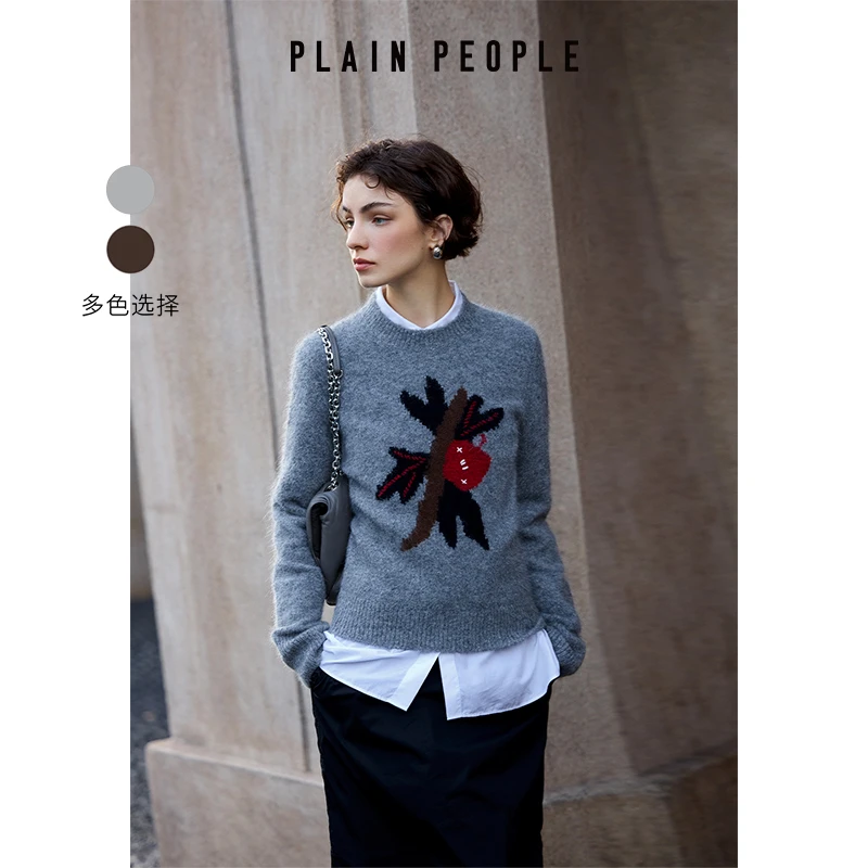 PLAIN PEOPLE美拉德复古绣花羊驼毛针织套头毛衣25冬UK0402D11