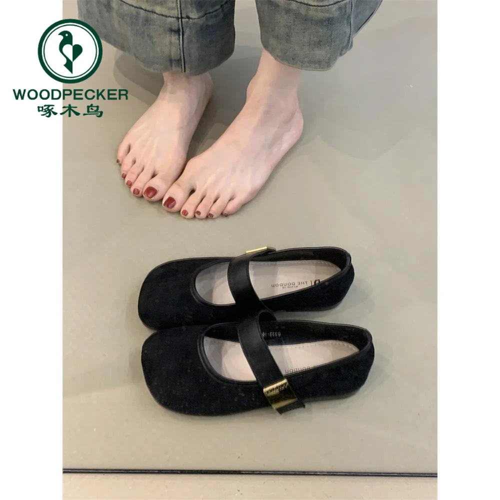 啄木鸟复古文艺风一字带玛丽珍平底鞋女2025新款百搭通勤气质单鞋