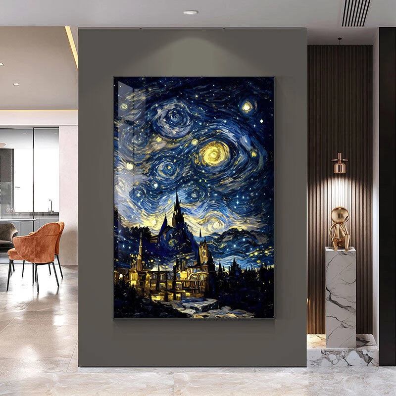 梵高星空霍格沃兹城堡抽象名画装饰画适用于卧室客厅玄关
