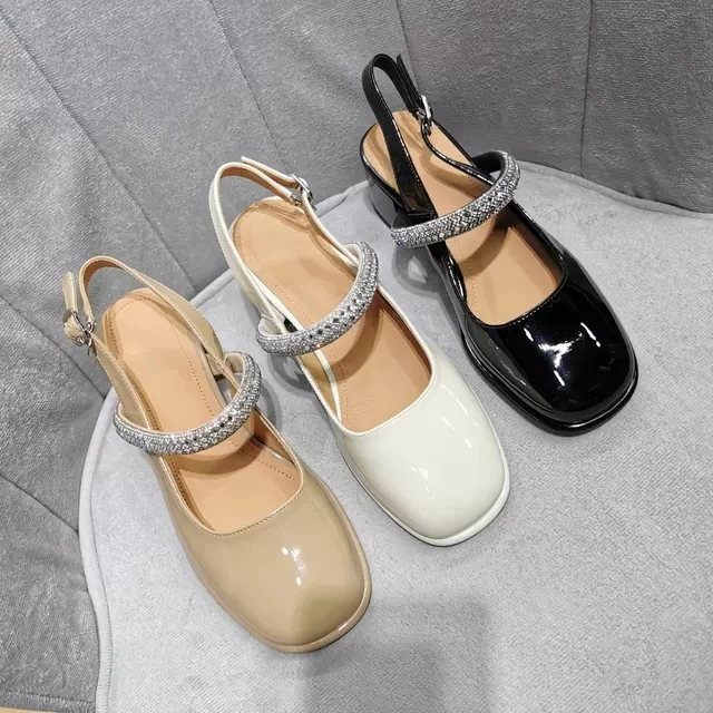 6178-1真皮包头水钻中粗跟凉鞋包头凉鞋