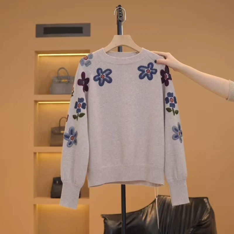 【w】绮梦琉璃~经典百搭立体花朵针织衫-Y14207