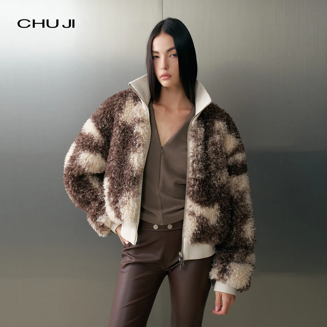 Chuji出迹 暖棕毛绒 仿羊羔绒短外套女巨好看的初冬外套-E2M2769W