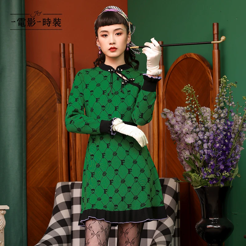 【九月专属】一电影一时装新中式毛织印花旗袍女装连衣裙FCJL143576