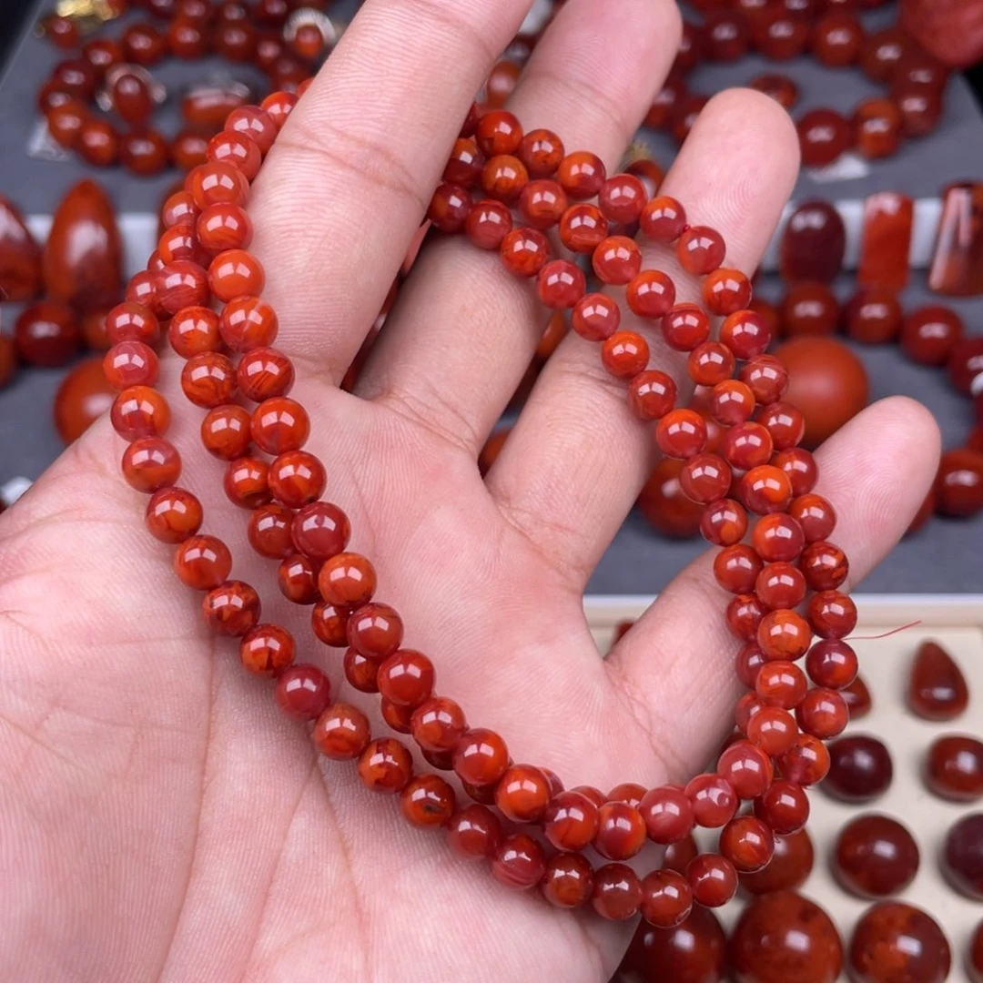 南红玛瑙未镶嵌瓦西南红圆珠多圈手链6mm