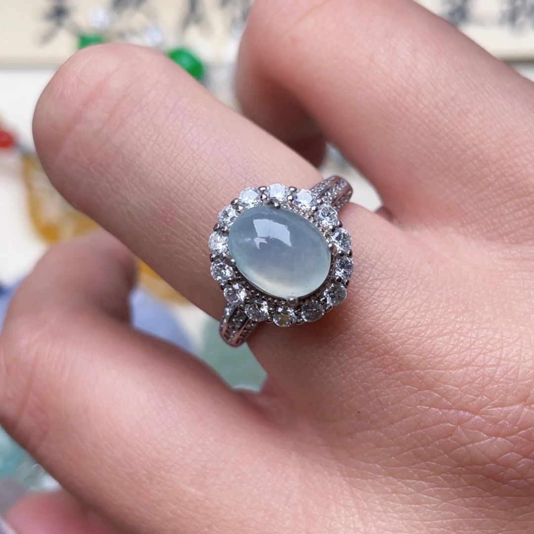 翡翠戒指银S925镶嵌戒指