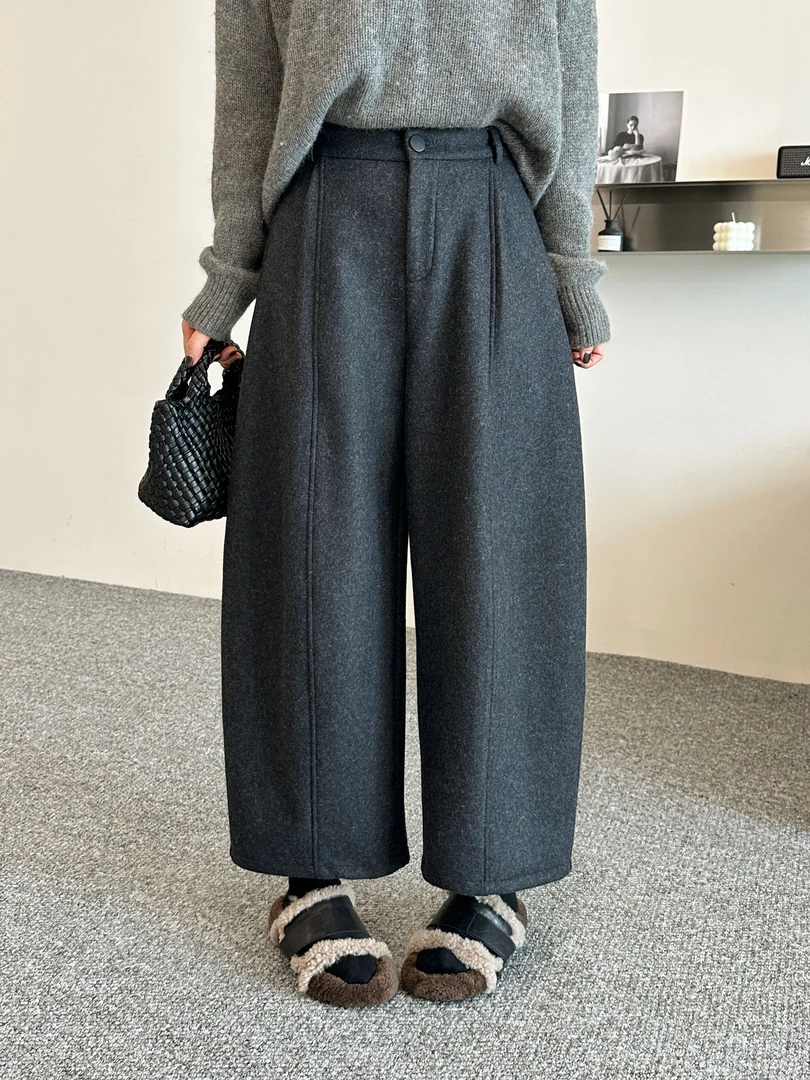 【卿她】冬新款加绒加厚气质显瘦休闲阔腿裤女