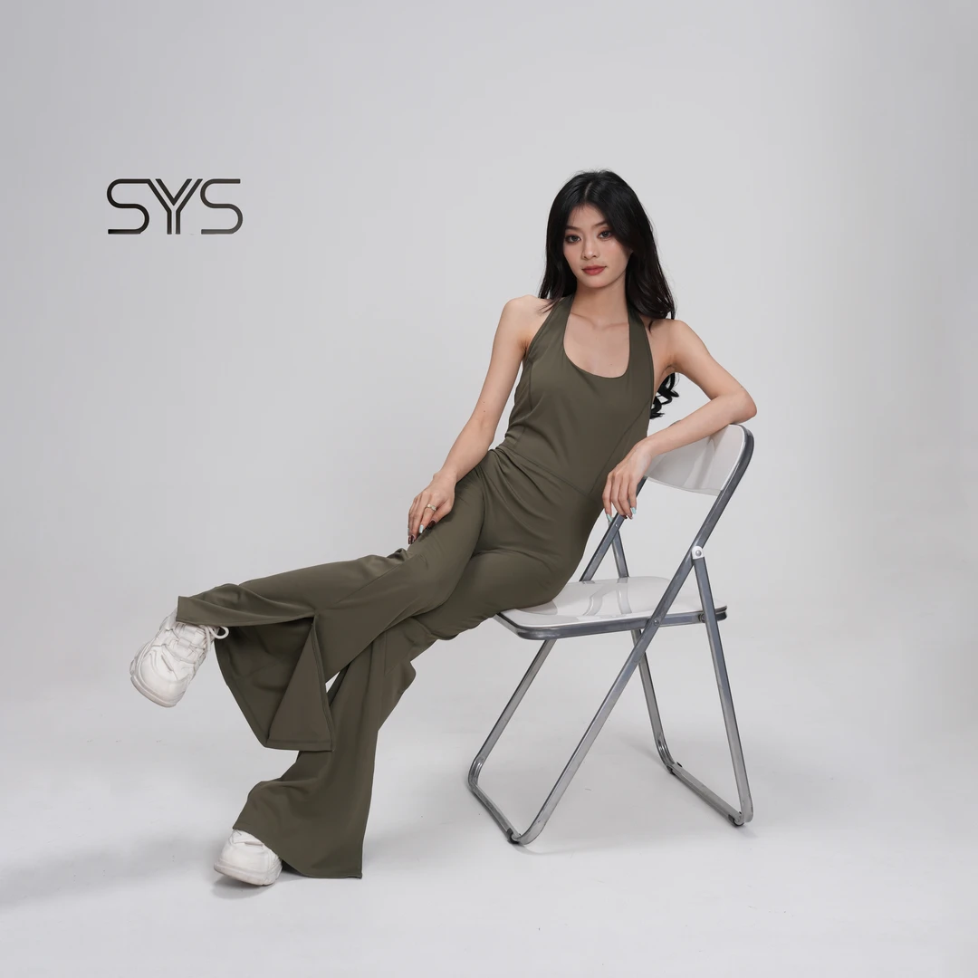 SYS 连体喇叭裤女裸感紧身舞蹈健身提臀运动服