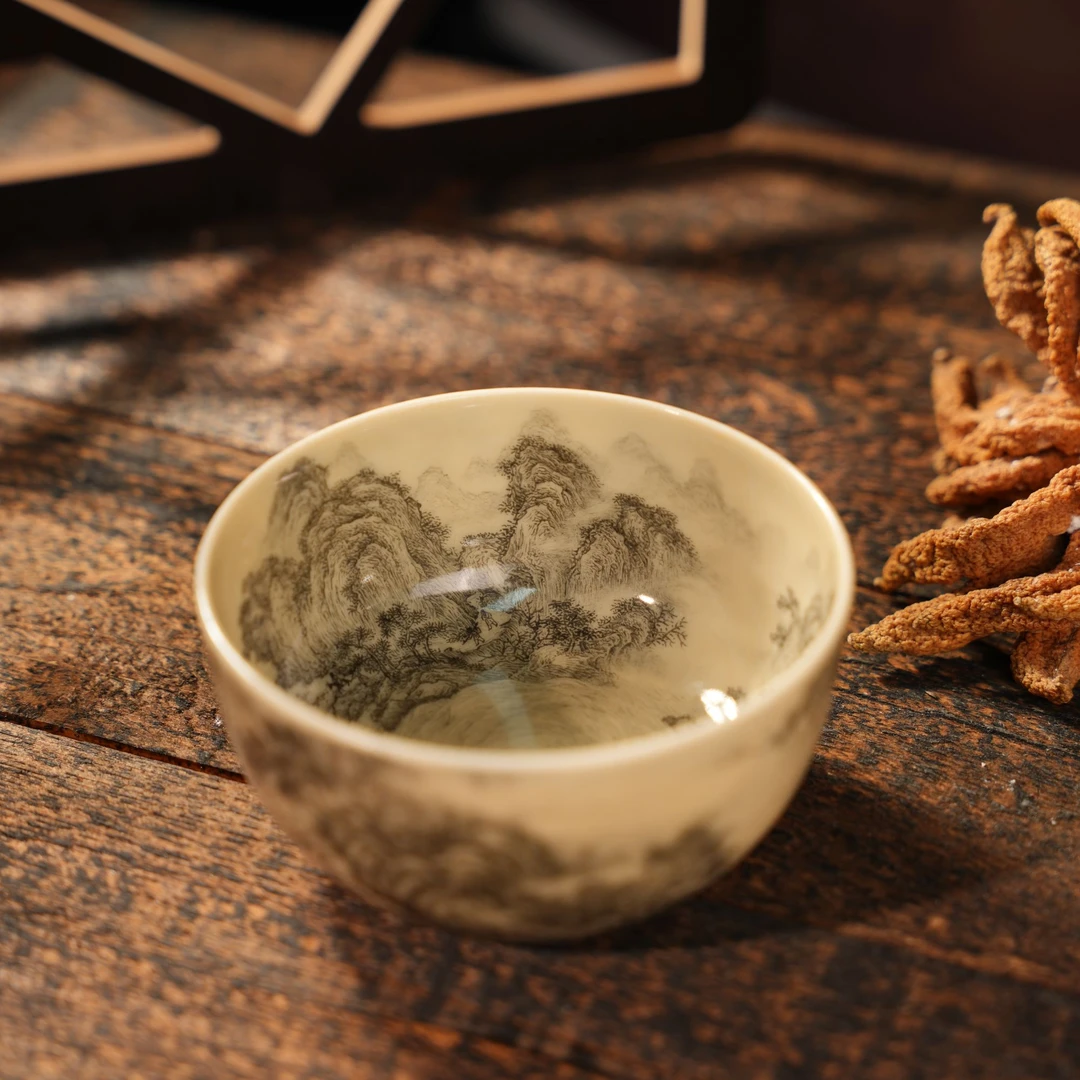 溢珍堂画境万里长江秋山行旅图高档缸杯