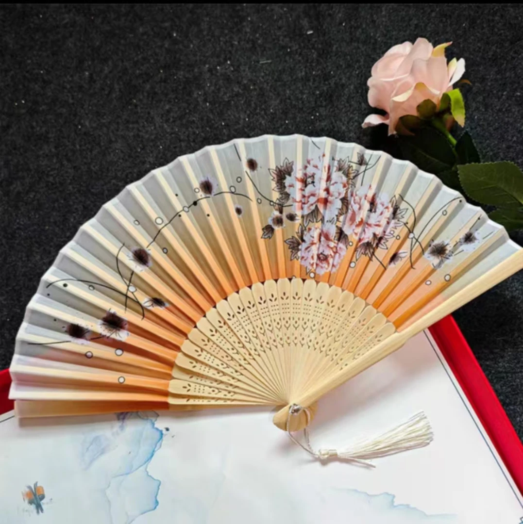 （新款）黄底牡丹折扇 扇子折扇古风古典古装夏季复古流