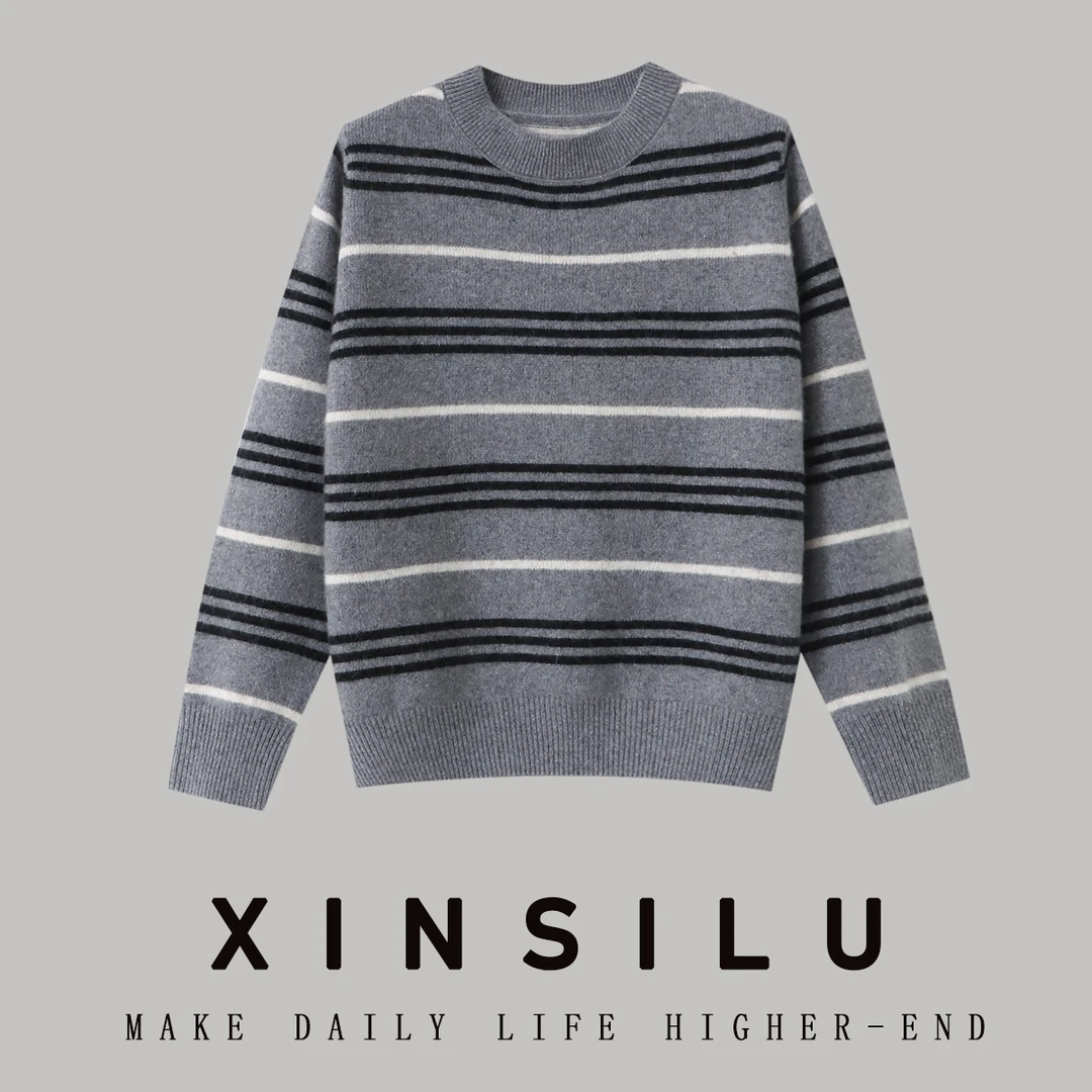 针织衫毛衣圆领套头春秋新款条纹拼色内搭上衣新选f111