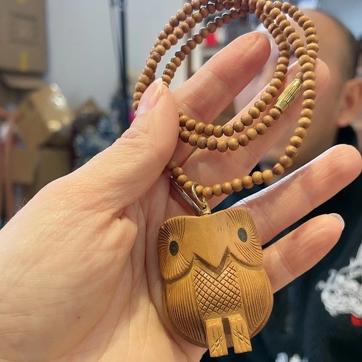 檀香木其他老山檀香猫头鹰挂件带0.4脖挂