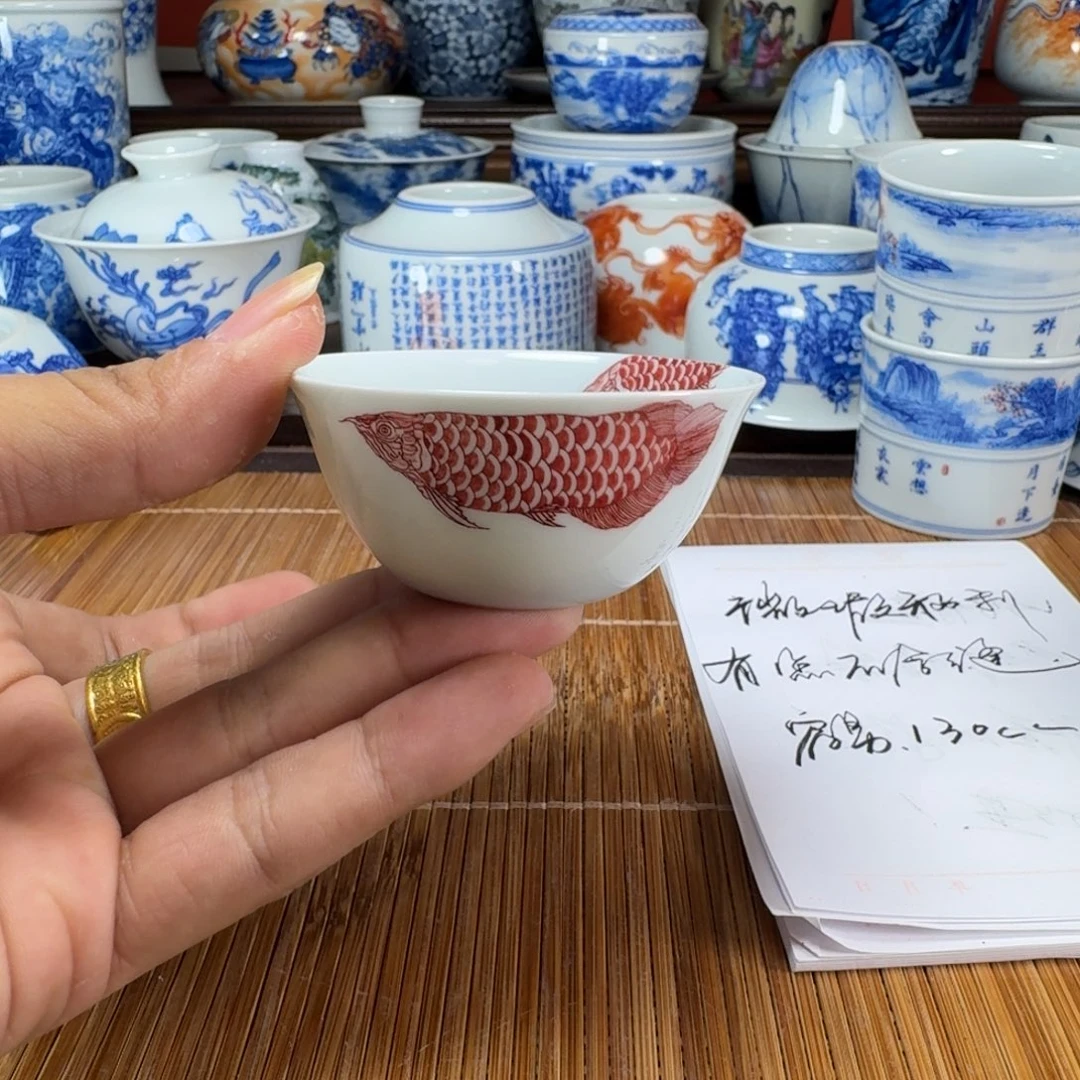 洪***鹂瓷片当代景德镇陶瓷手绘茶具