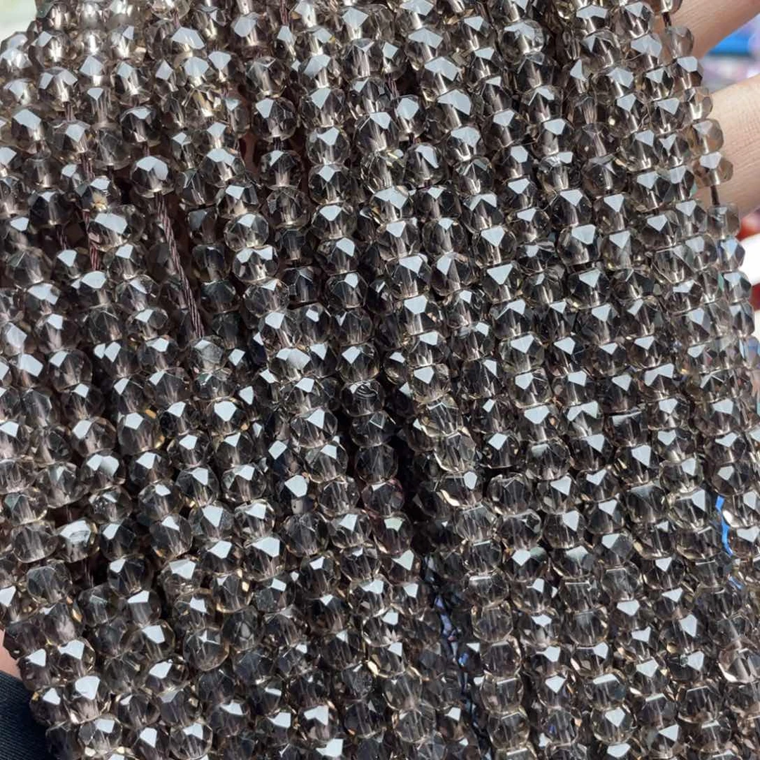 玛瑙/玉髓珠宝半成品未镶嵌三条装5mm茶晶切面隔珠