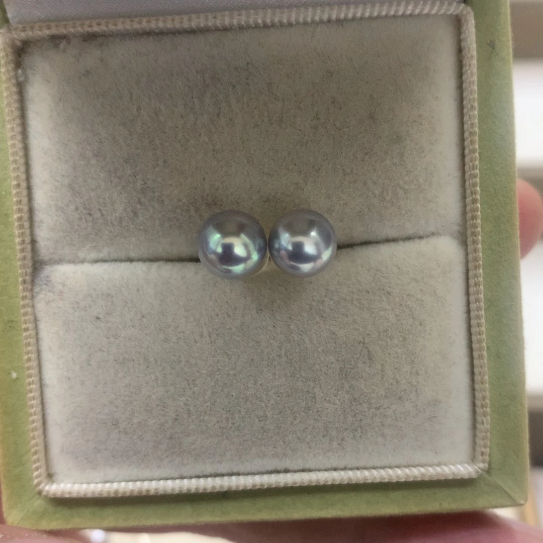 18K金镶嵌海水珍珠耳饰7-7.5真多麻素钉