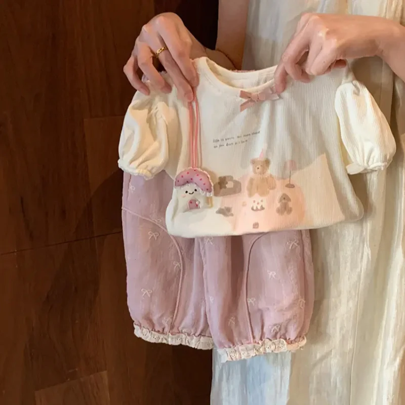 两件套新款夏装宝宝短袖小童女可爱女童防蚊裤洋气套装2025