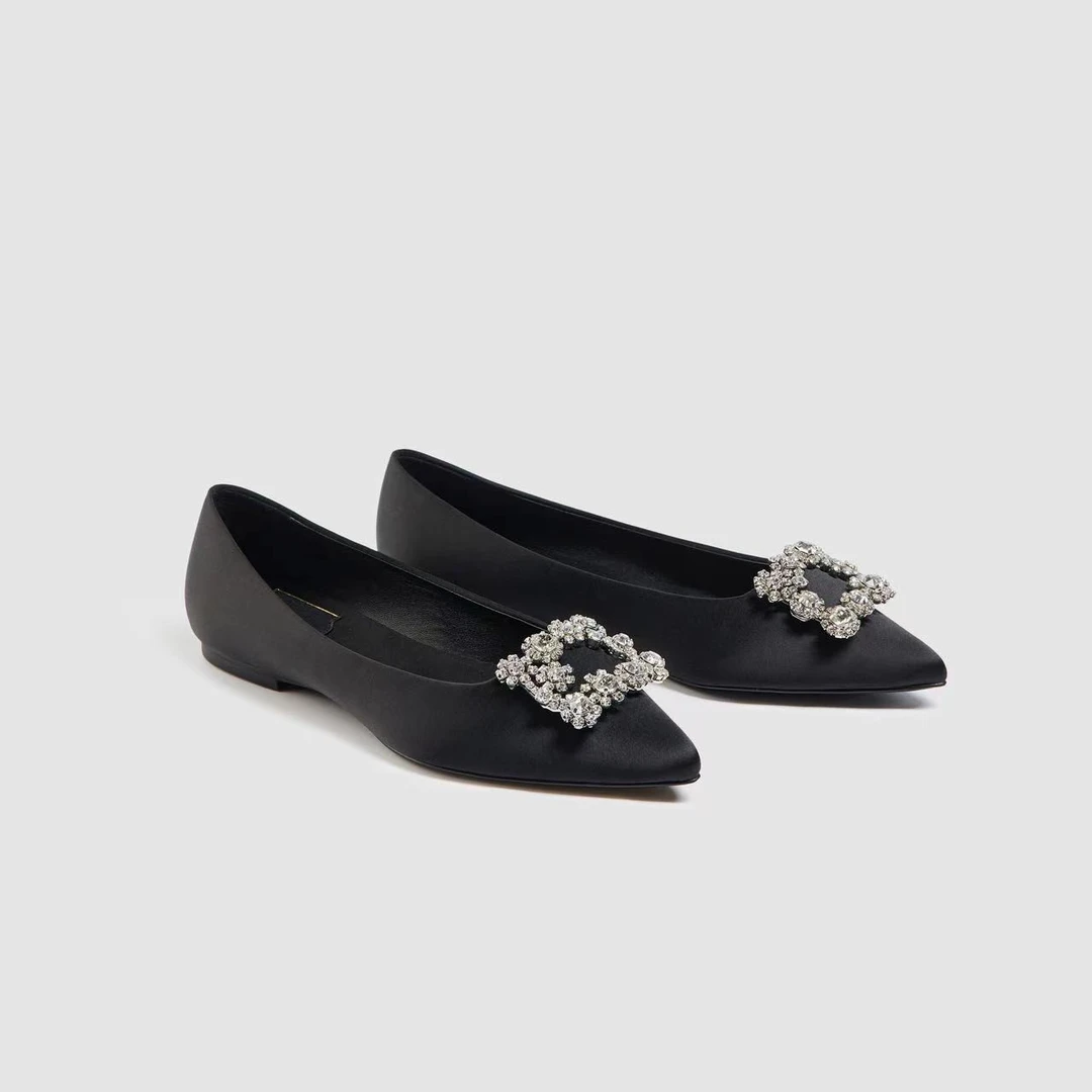 【原单雪花扣平底】女士花朵钻扣贵气优雅尖头平底单鞋