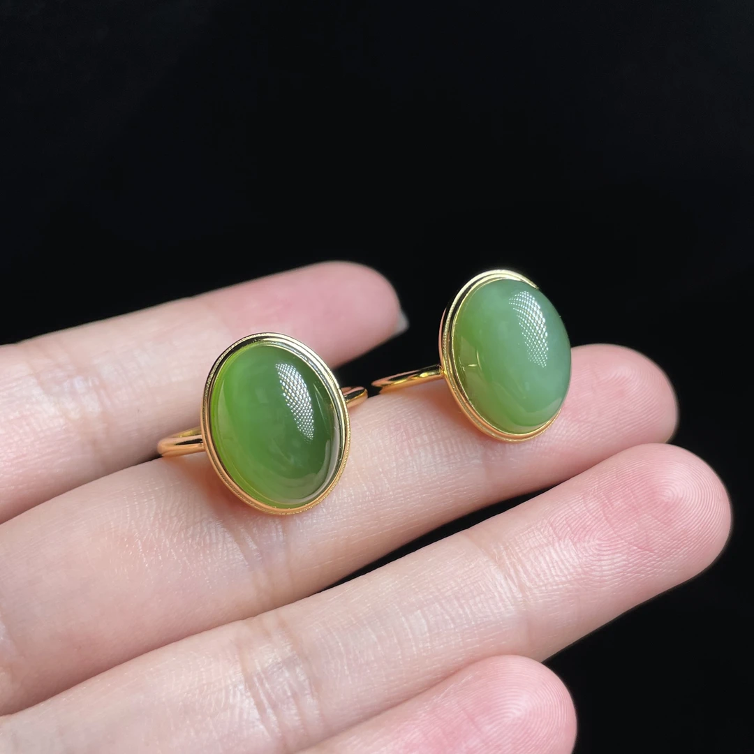 L【玉氏珠宝】925银和田玉碧玉戒指约13*10*7mm多样性发一CAN231017