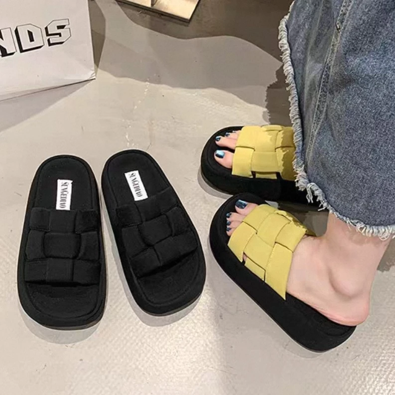 超火编织厚底拖鞋夏新品外穿面包休闲拖鞋5108或3332-1(厚底拖)