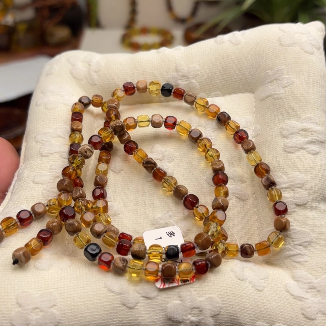 琥珀未镶嵌手链方糖多宝108卡5