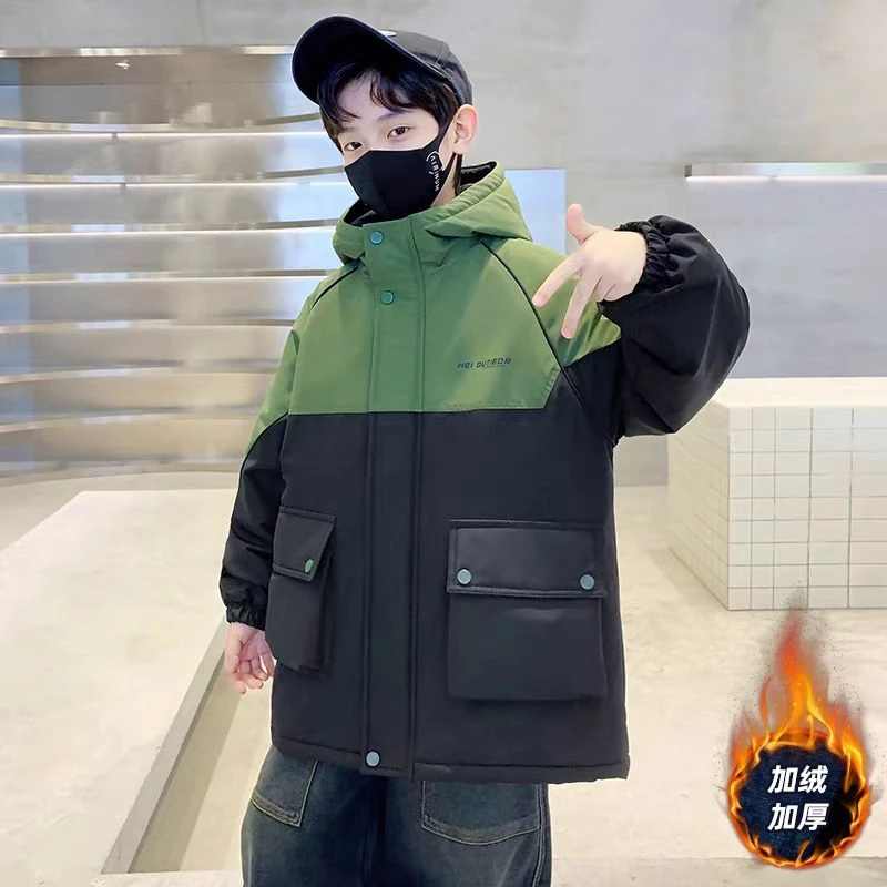 502008童装男童棉服 2024冬棉服加绒加棉冲锋衣外套宝宝潮酷上衣