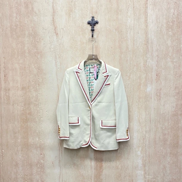 99新 GUCCI/古驰 米白色金扣条纹西装外套/40码/33338
