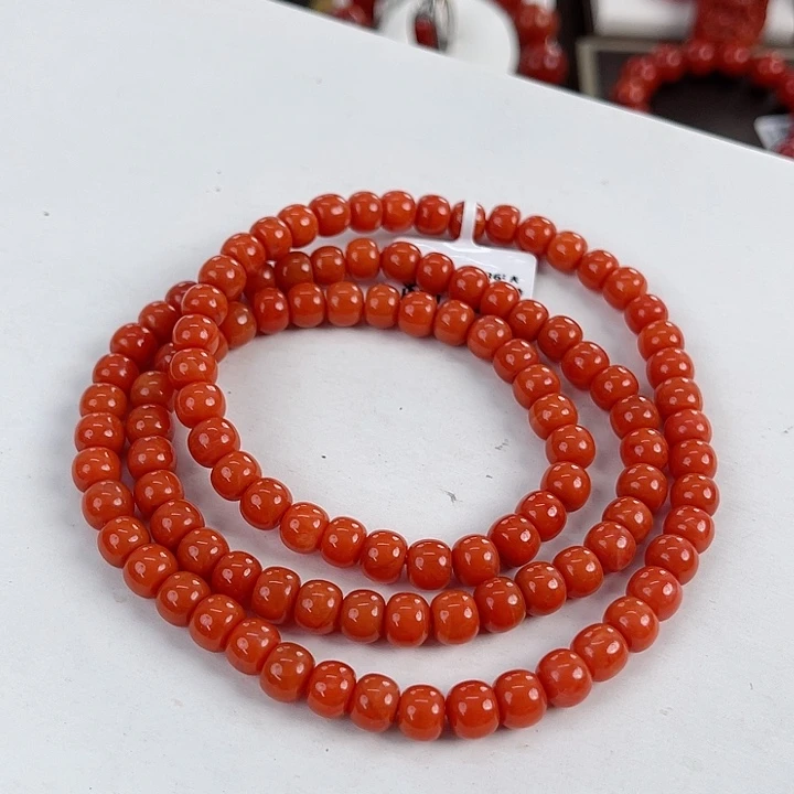 寂***然南红玛瑙未镶嵌瓦西柿子红老型多圈7mm