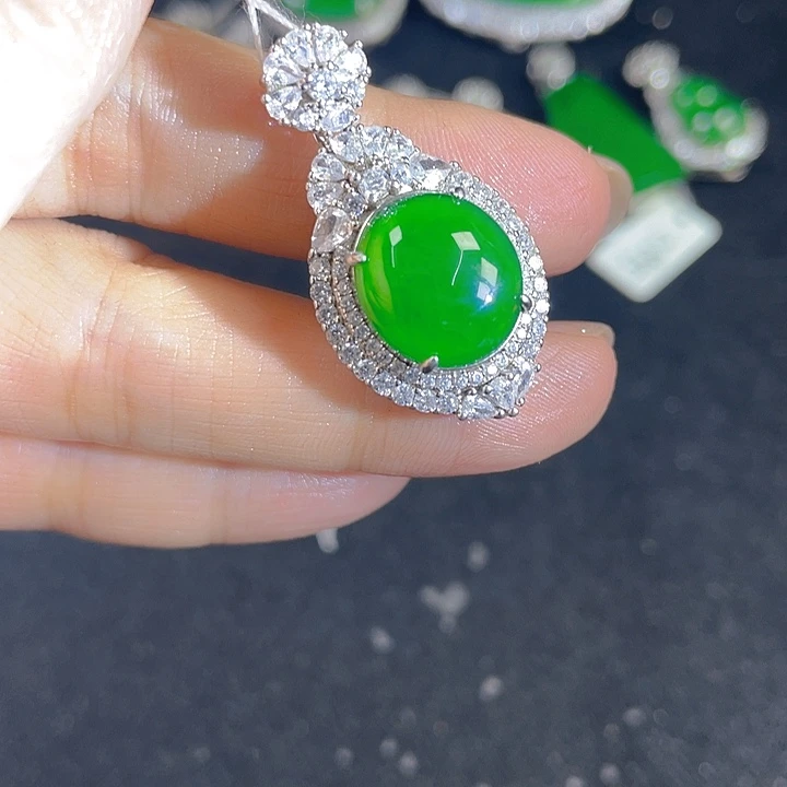 翡翠银S925镶嵌吊坠(不含链)