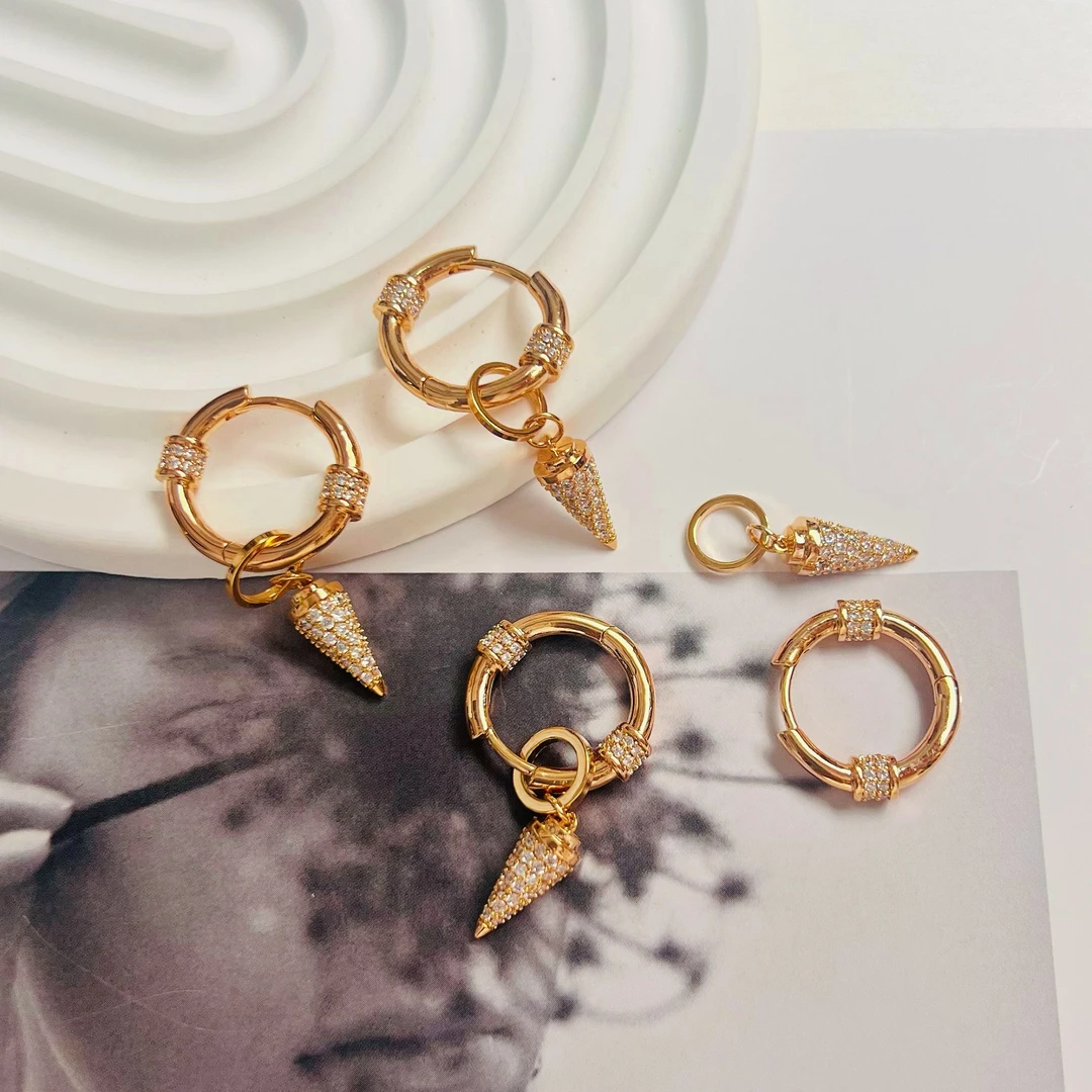 铜合金耳饰 E11792时尚法式圆圈锥形吊坠耳环小众设计精致