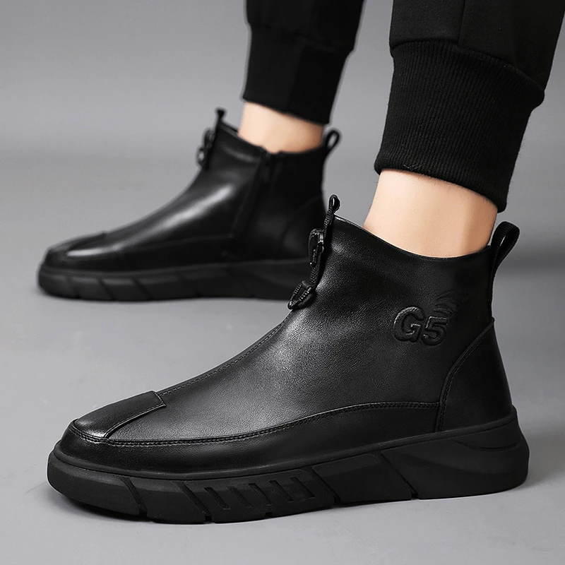 断码切尔西靴秋冬百搭加绒棉鞋男士英伦风真皮雪地靴高帮工装鞋