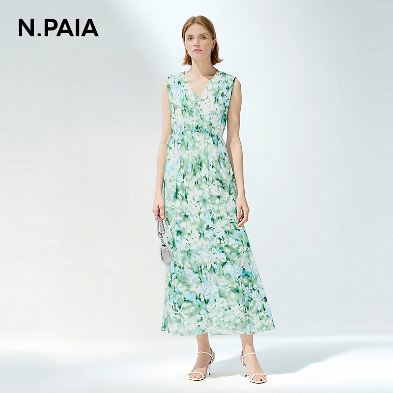 恩派雅2025新款灵动飘逸棉麻印花连衣裙女XNKEH4642AXNKEC4642A