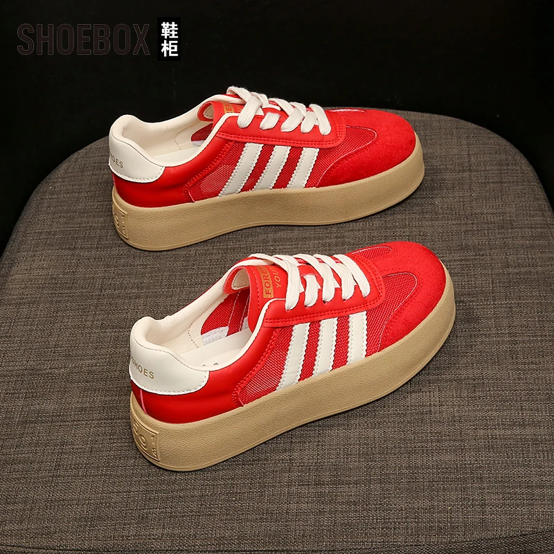 SH0EBOX鞋柜欧若风软底德训鞋女2025秋季新款网面透气厚底板鞋子