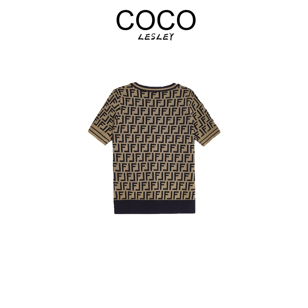 【COCOLESLEY】常规款提花薄款时尚短袖宽松老钱风女装9073