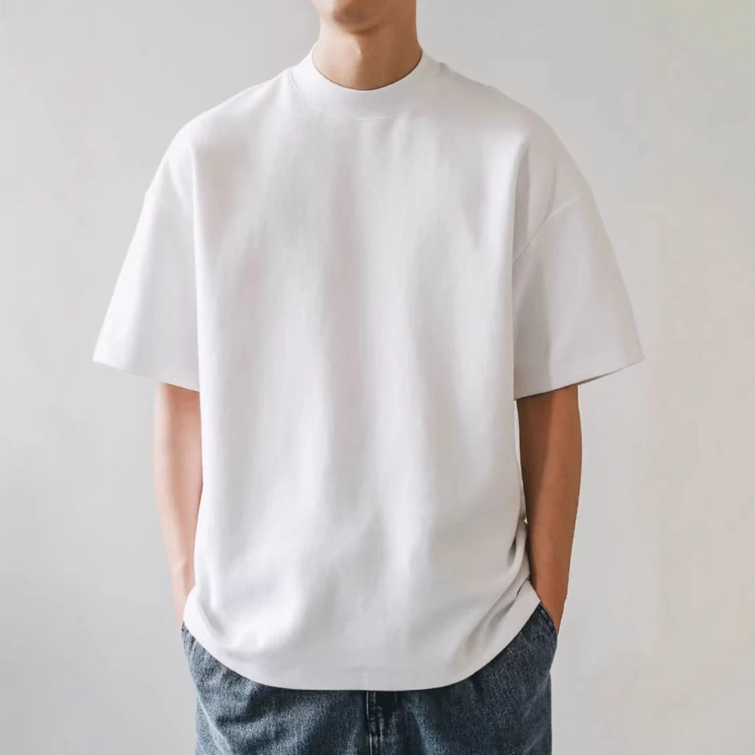 重磅美式棉短袖t恤情侣纯色上衣休闲大码打底衫纯白t男女款欧若风