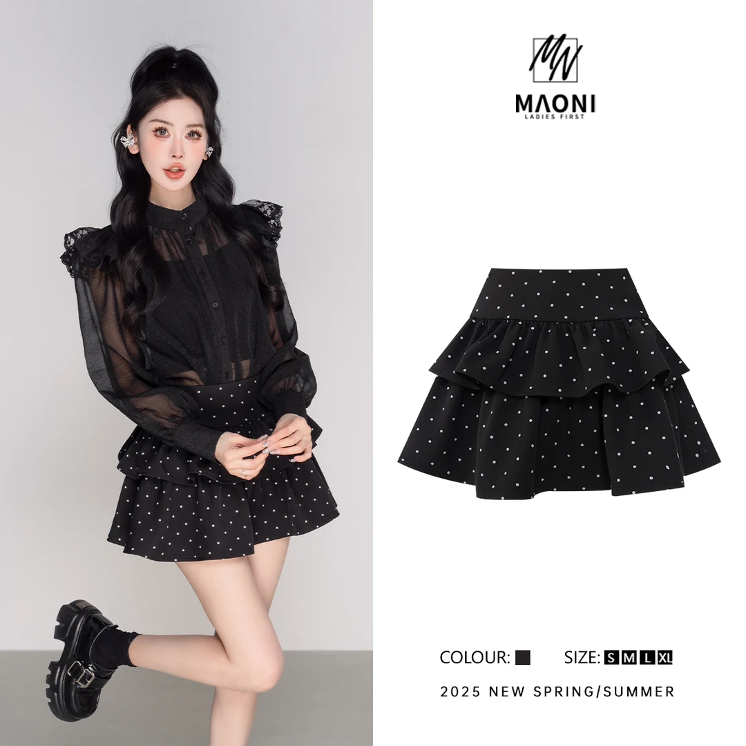 毛妮Peshe【波点蛋糕裤裙】纯欲辣妹修身显瘦高腰半身裙百搭春L1340