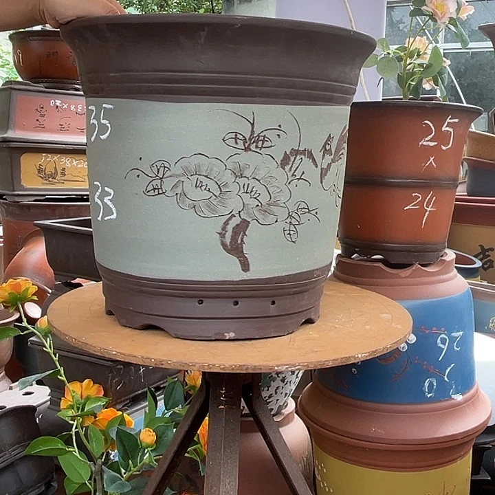 35绿高栏花盆紫砂花盆