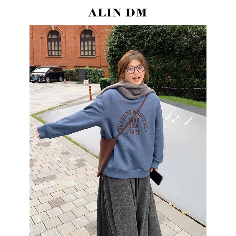 ALINDM【清爽卫衣】大码微胖MM遮肉显瘦休闲街头感宽松卫衣-XG7303