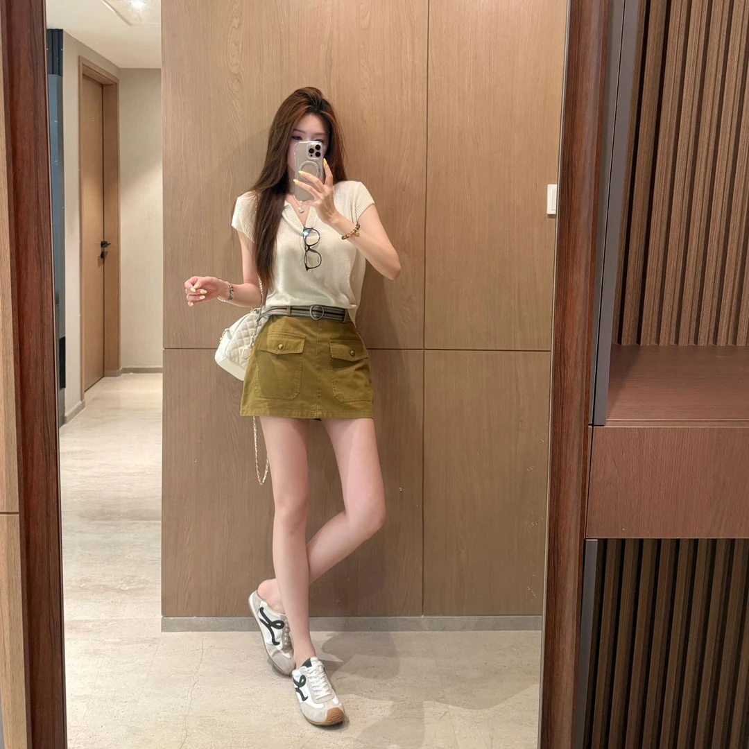 Yue【美式甜豆】夏季复古时尚高腰短款牛仔短裙YY5IQD001