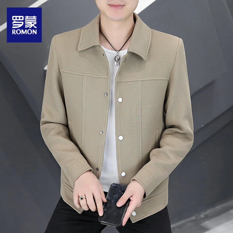 罗蒙夹克男士2025年春季新款翻领休闲纯色外套百搭痞帅气青年上衣