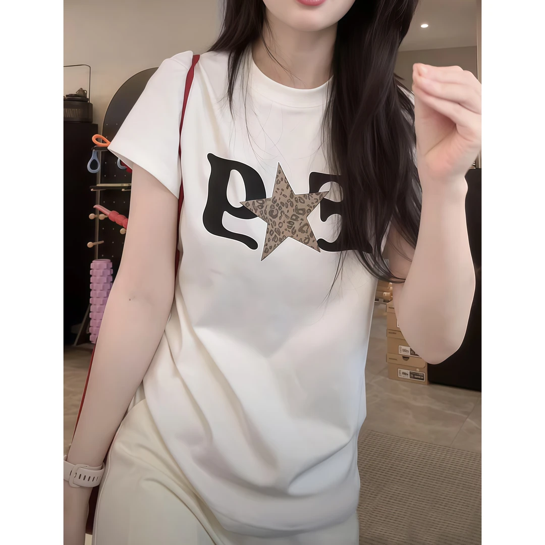 2025夏季新款美式卡通五角星印花圆领短袖T恤设计感百搭韩版上衣