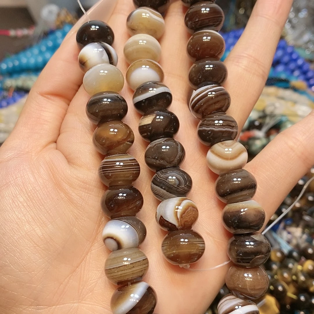 玛瑙/玉髓散珠天然蚕丝车轮一条14mm