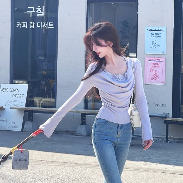 《茶艺少女》拼接假两件花朵吊带绝美上衣