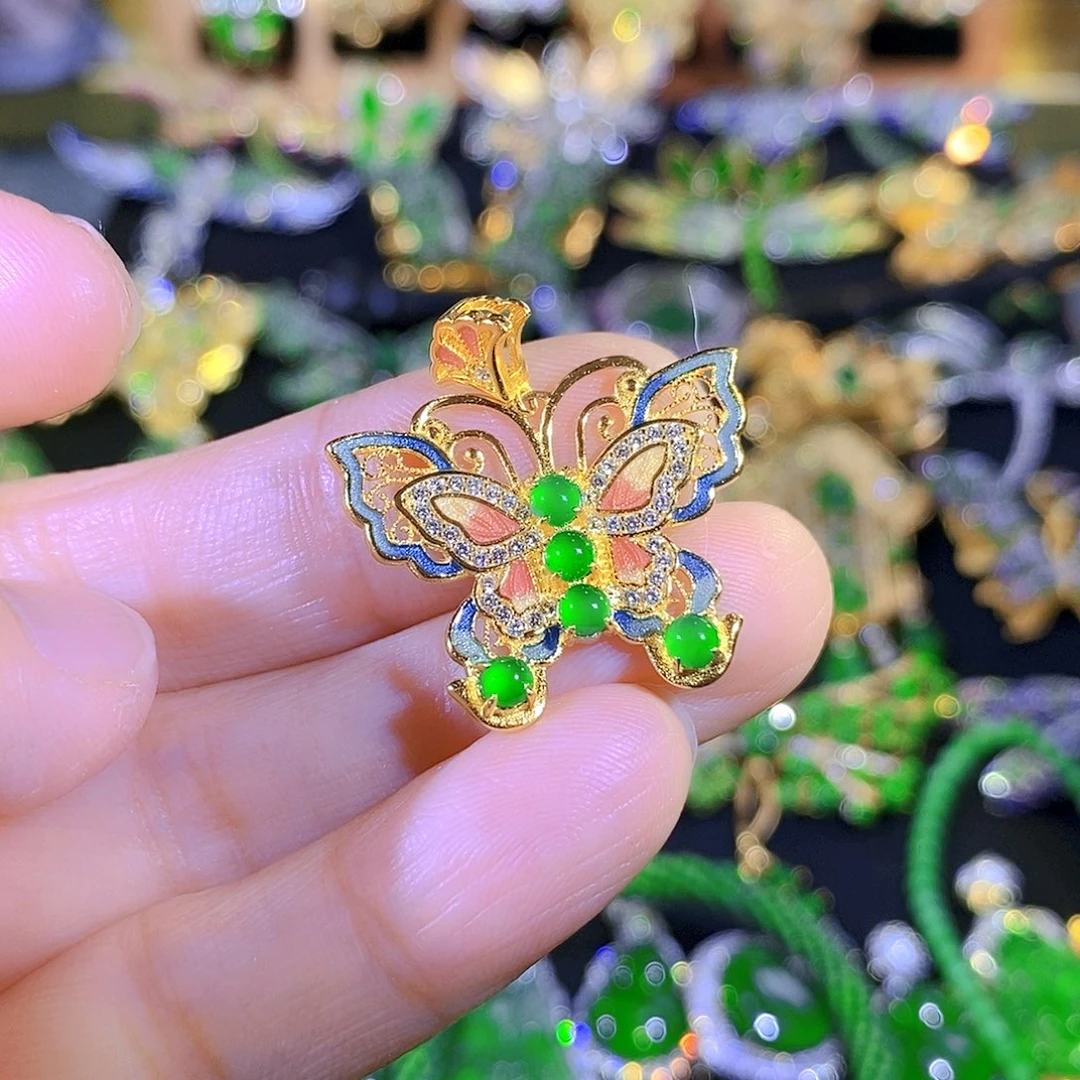 吊坠(不含链)银S925镶嵌翡翠